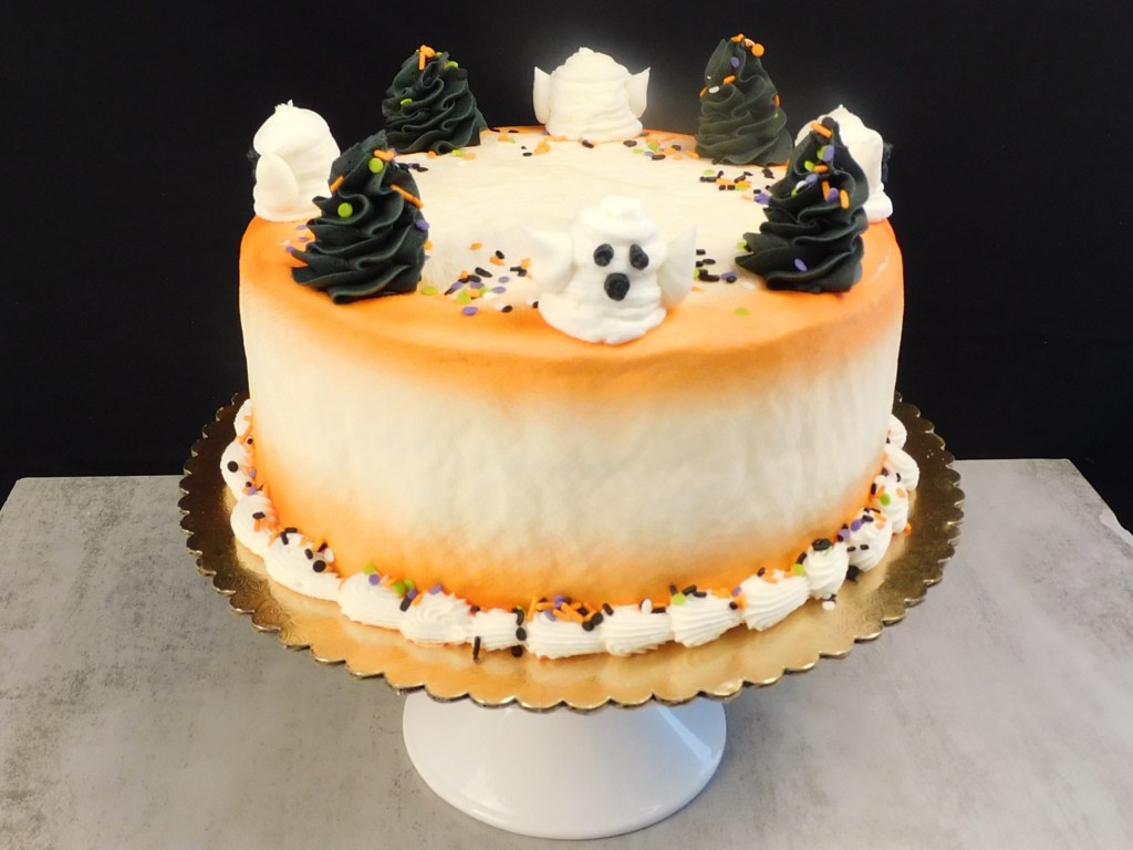 Halloween cake decorated with ghosts